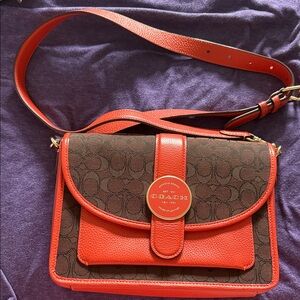 Coach Red and Brown Signature Crossbody Bag